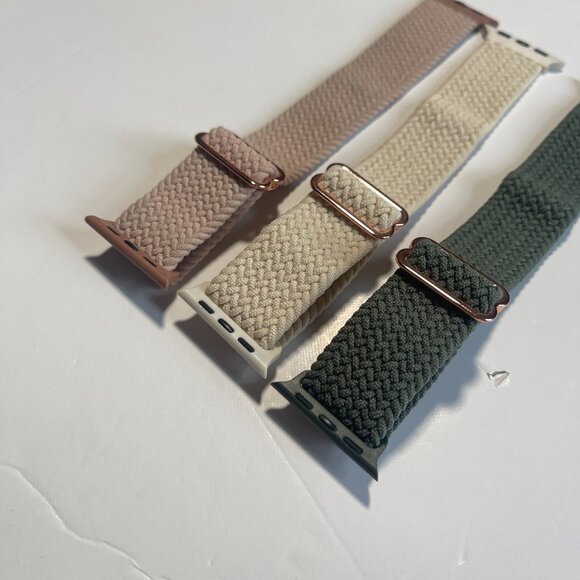 New 3 Apple Watch Series 8 Braided Watch Bands Green, Cream, and Pale Rose - Picture 5 of 5